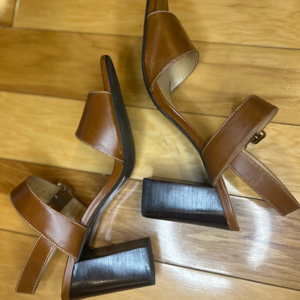 Talbots Brown Leather Block Heel Leather Sandals - Picture 8 of 12